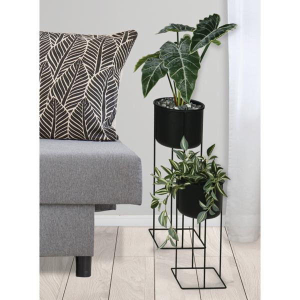 Set di supporti per vasi in metallo – Set da 2 nero – Eleganti portapiante da interno – Robusti, salvaspazio e decorativi per fiori ed erbe aromatiche