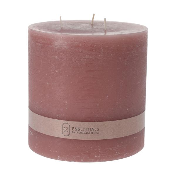 Candela a più stoppini, rosa, candela a colonna con 3 stoppini, 14 x 14 cm
