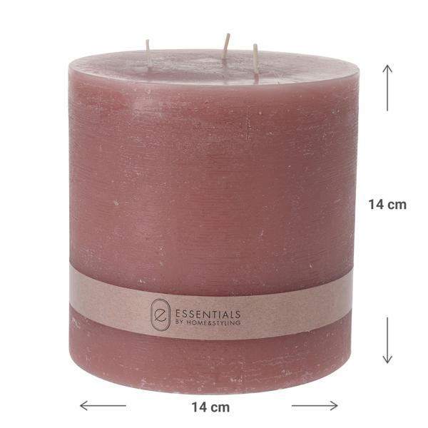 Candela a più stoppini, rosa, candela a colonna con 3 stoppini, 14 x 14 cm
