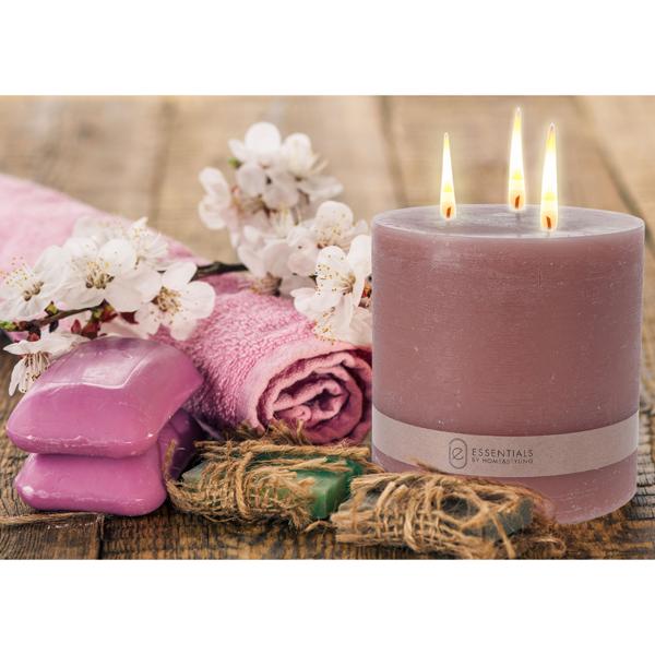 Candela a più stoppini, rosa, candela a colonna con 3 stoppini, 14 x 14 cm