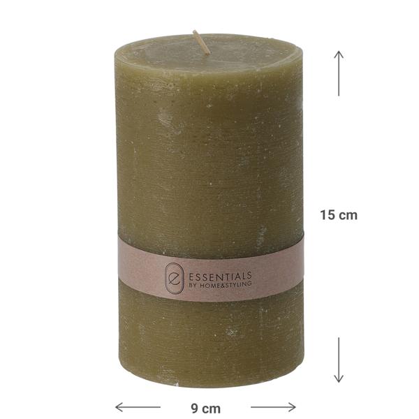 Candela a colonna oliva, Ø 9 x altezza 15 cm