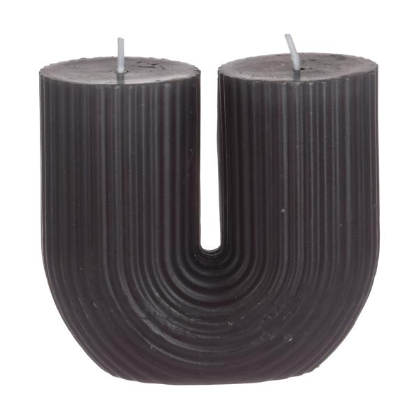 Bougie décorative en forme de U, bougie d‘ambiance avec deux mèches, anthracite, 9 x 4,5 x 9 cm