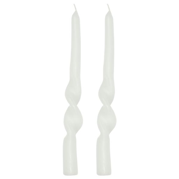 Candela decorativa, forma attorcigliata, set di 2, candela d‘atmosfera, bianca, Ø 2,5 x 25 cm