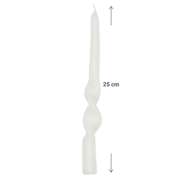 Candela decorativa, forma attorcigliata, set di 2, candela d‘atmosfera, bianca, Ø 2,5 x 25 cm