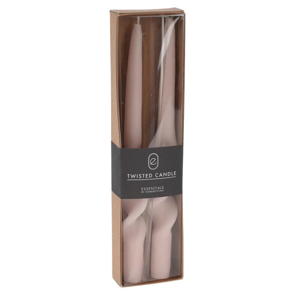 Candela decorativa, forma ritorta, set di 2, candela d‘atmosfera, rosa, Ø 2,5 x 25 cm