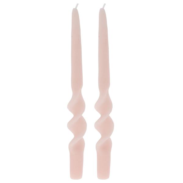 Candela decorativa, forma ritorta, set di 2, candela d‘atmosfera, rosa, Ø 2,5 x 25 cm