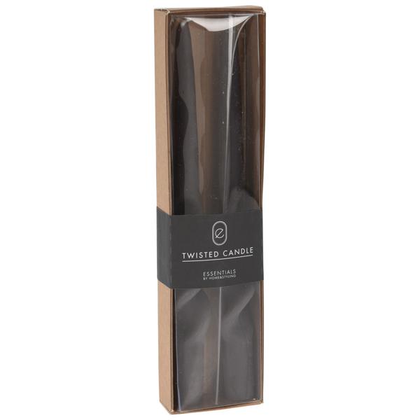 Candela decorativa, forma ritorta, set di 2, candela d‘atmosfera, antracite, Ø 2,5 x 25 cm