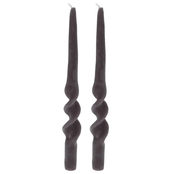 Candela decorativa, forma ritorta, set di 2, candela d‘atmosfera, antracite, Ø 2,5 x 25 cm