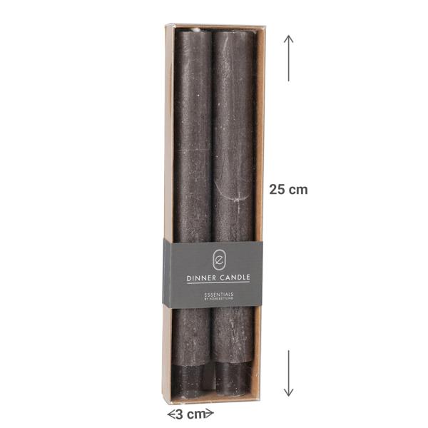 Set di 2 candele a bastoncino per portacandele, candele fini, grigio, 3 x 25 cm