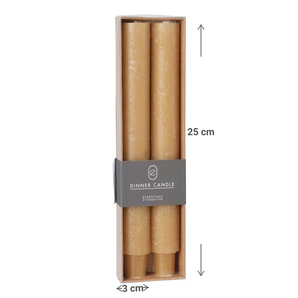 Set di 2 candele a bastoncino per portacandele, candele nobili, ocra, 3 x 25 cm