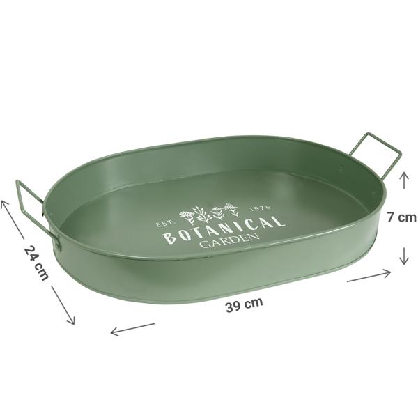 Set di 2 vassoi da portata in metallo, Retro, Verde / Bianco, 39 x 24 x 7 cm