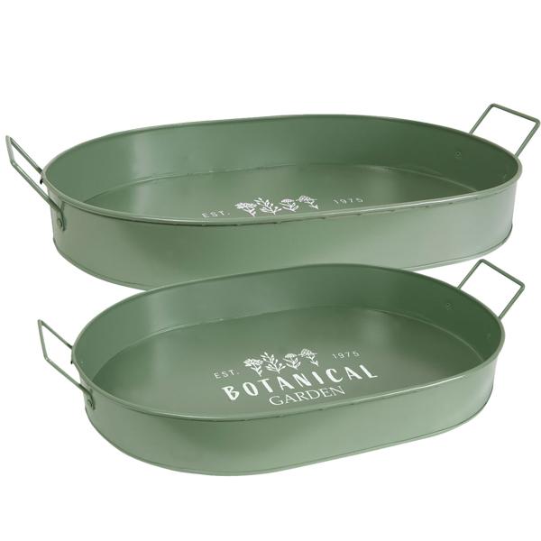 Set di 2 vassoi da portata in metallo, Retro, Verde / Bianco, 39 x 24 x 7 cm