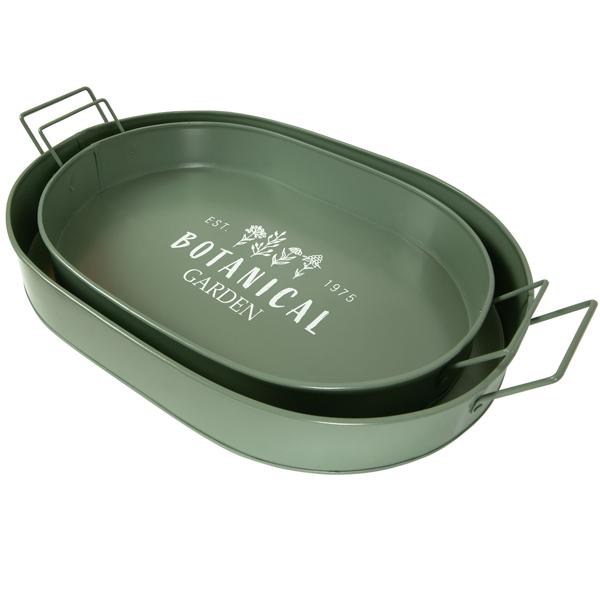 Set di 2 vassoi da portata in metallo, Retro, Verde / Bianco, 39 x 24 x 7 cm
