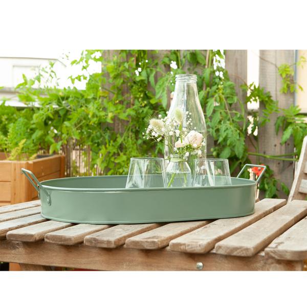 Set di 2 vassoi da portata in metallo, Retro, Verde / Bianco, 39 x 24 x 7 cm