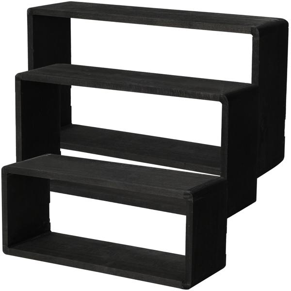 Set di 3 mensole sospese, nero, rettangolare, cubo per mensole