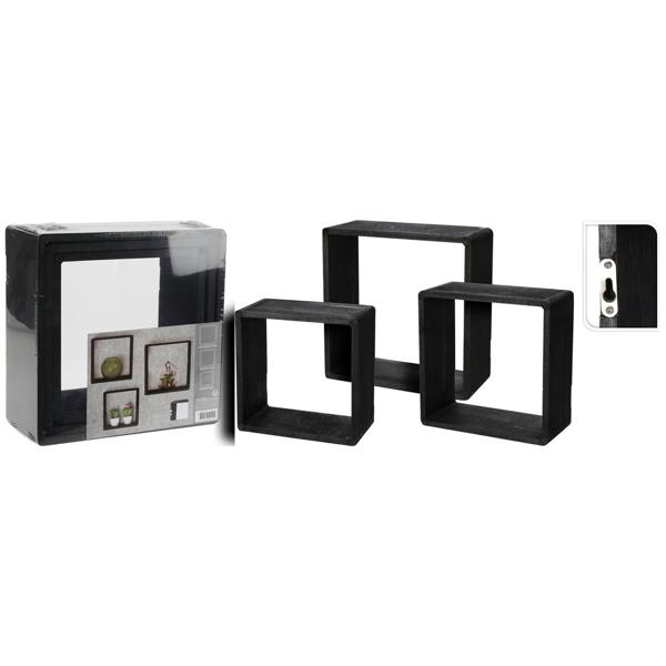 Set di 3 mensole sospese, nero, quadrato, cubo per mensole