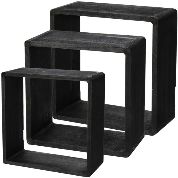 Set di 3 mensole sospese, nero, quadrato, cubo per mensole