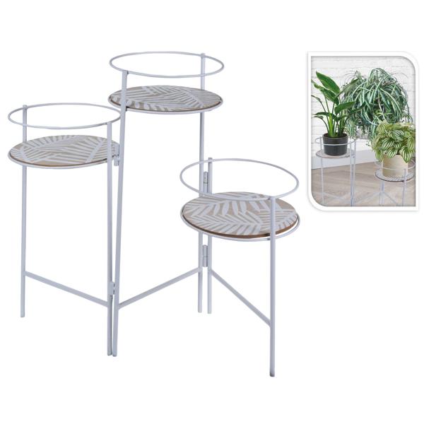 Set supporto per vasi in metallo/legno, set da 3 – bianco/marrone portapiante con 3 ripiani – elegante – 66x22x49 cm – ideale per casa e balcone