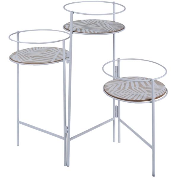 Set supporto per vasi in metallo/legno, set da 3 – bianco/marrone portapiante con 3 ripiani – elegante – 66x22x49 cm – ideale per casa e balcone