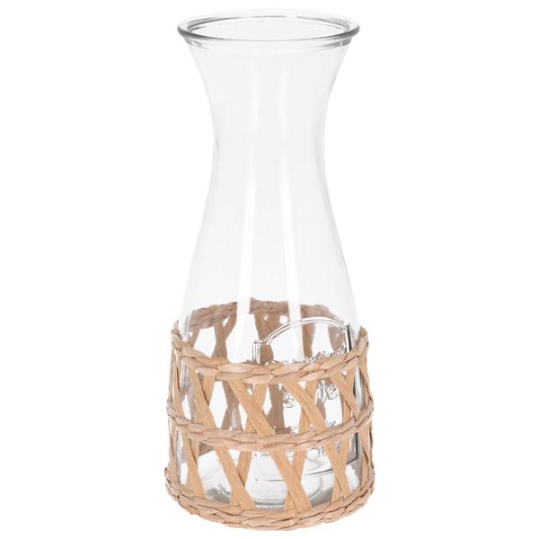 Glass carafe 1200 ml with rattan – stylish water carafe for refreshments – elegant glass carafe with natural rattan weave – perfect gift