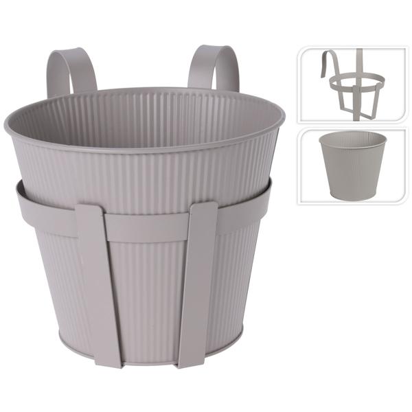Metal flower pot holder, hanging railing planter, gray, Ø 20 x 19.5 cm