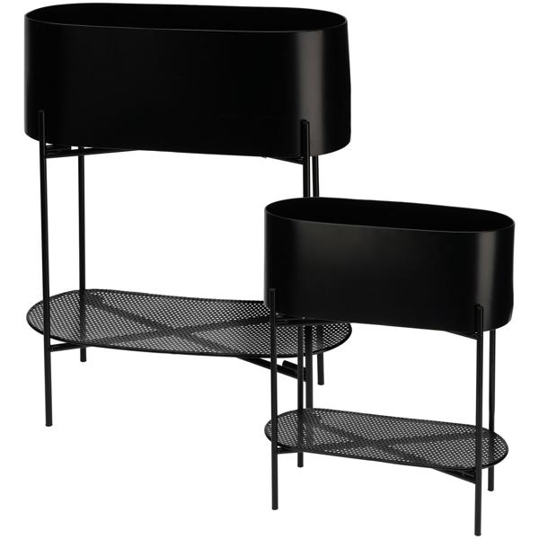 Elegante set di 2 supporti per piante in metallo, nero, 2 misure - Robusto supporto per fiori, look moderno, 50x60/40x45 cm