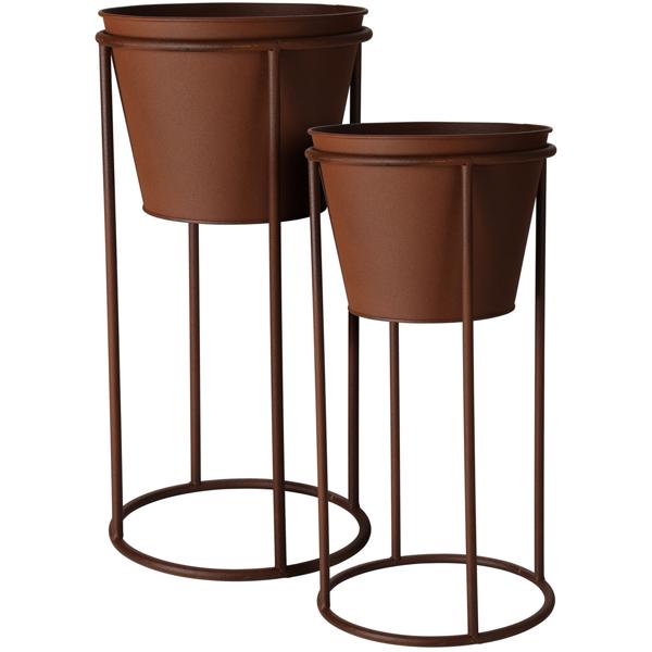 Supporto per vasi da fiori in metallo, set di 2 supporti per piante. ruggine, 2 dimensioni