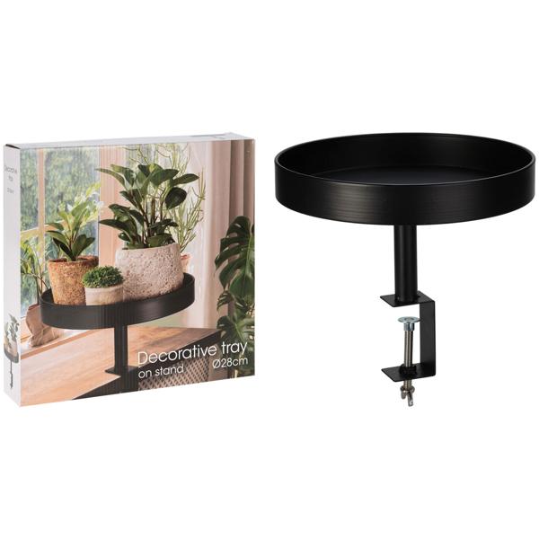 Beistelltisch zum Anklemmen - Rund, Schwarz, Ø 28x26 cm - Praktischer Balkon & Tisch Beistelltisch bis 6,5 cm Plattendicke - Robustes Metall, wetterbeständig