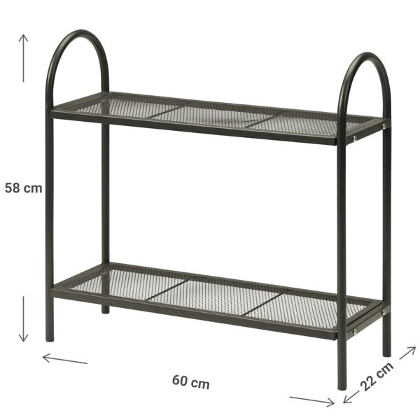 Étagère à fleurs vert mat avec fond à grille – étagère à plantes rétro à 2 niveaux pour l’intérieur & l’extérieur – métal 60x22x59 cm – stable & robuste
