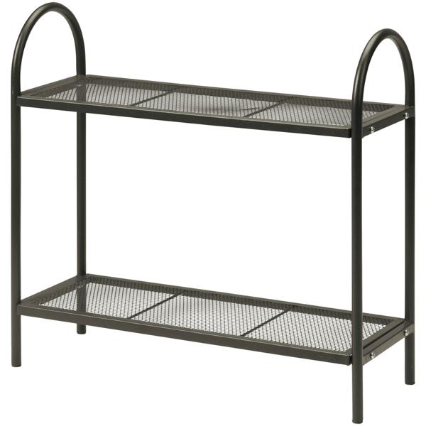 Étagère à fleurs vert mat avec fond à grille – étagère à plantes rétro à 2 niveaux pour l’intérieur & l’extérieur – métal 60x22x59 cm – stable & robuste