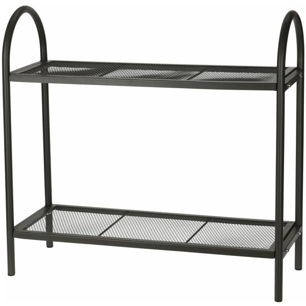 Étagère à fleurs vert mat avec fond à grille – étagère à plantes rétro à 2 niveaux pour l’intérieur & l’extérieur – métal 60x22x59 cm – stable & robuste