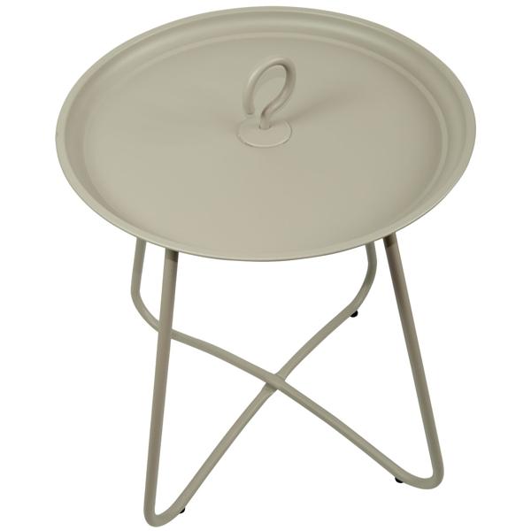 Table d‘appoint en métal avec crochet de transport, gris-beige, table de jardin 40 x 46 cm