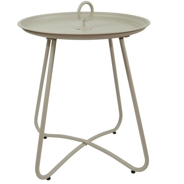 Table d‘appoint en métal avec crochet de transport, gris-beige, table de jardin 40 x 46 cm