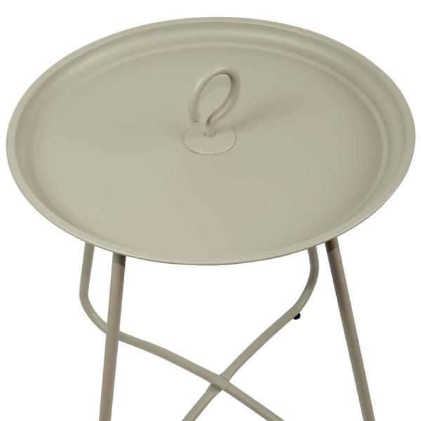 Table d‘appoint en métal avec crochet de transport, gris-beige, table de jardin 40 x 46 cm