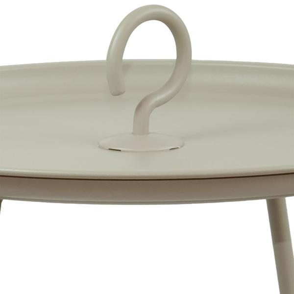 Table d‘appoint en métal avec crochet de transport, gris-beige, table de jardin 40 x 46 cm