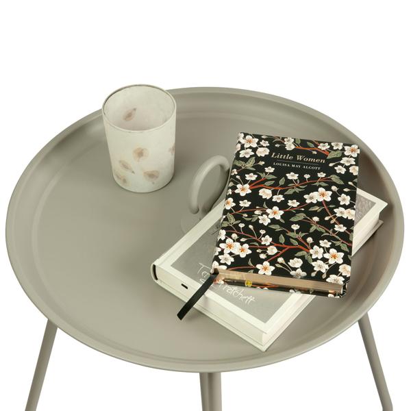 Table d‘appoint en métal avec crochet de transport, gris-beige, table de jardin 40 x 46 cm