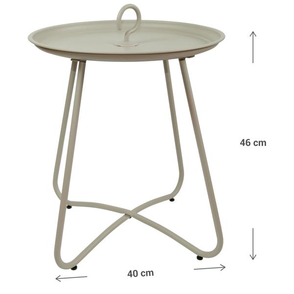 Table d‘appoint en métal avec crochet de transport, gris-beige, table de jardin 40 x 46 cm