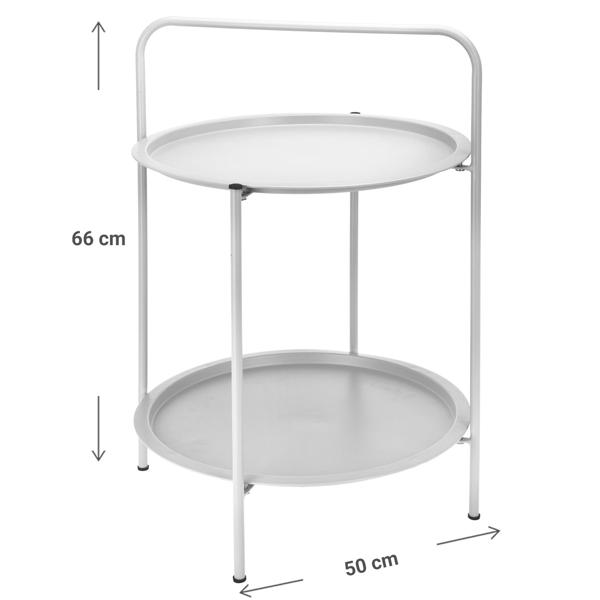 Tavolino d’appoggio in metallo grigio chiaro – tavolino da salotto con 2 ripiani – Ø 50 x H 66 cm – rotondo – resistente alle intemperie – per interni ed esterni – robusto – CHX3726