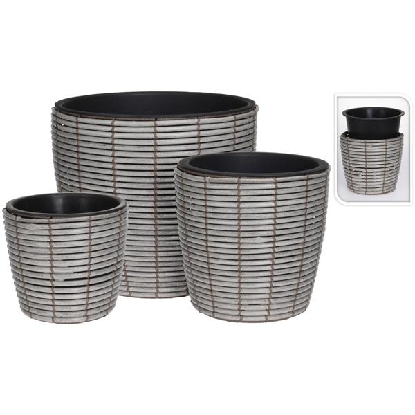3er-Set Grau Blumentöpfe mit Korbmuster - Stilvolles Pflanzentopfset aus robustem Polypropylen - Übertöpfe in 3 Grössen (Ø 25/31/40 cm)