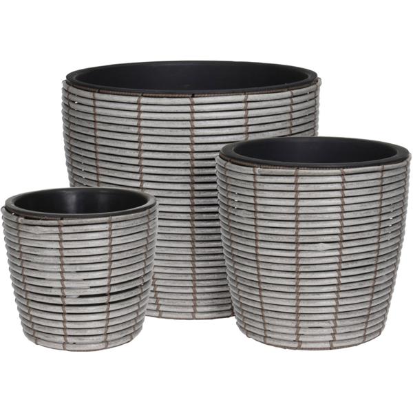 3er-Set Grau Blumentöpfe mit Korbmuster - Stilvolles Pflanzentopfset aus robustem Polypropylen - Übertöpfe in 3 Grössen (Ø 25/31/40 cm)