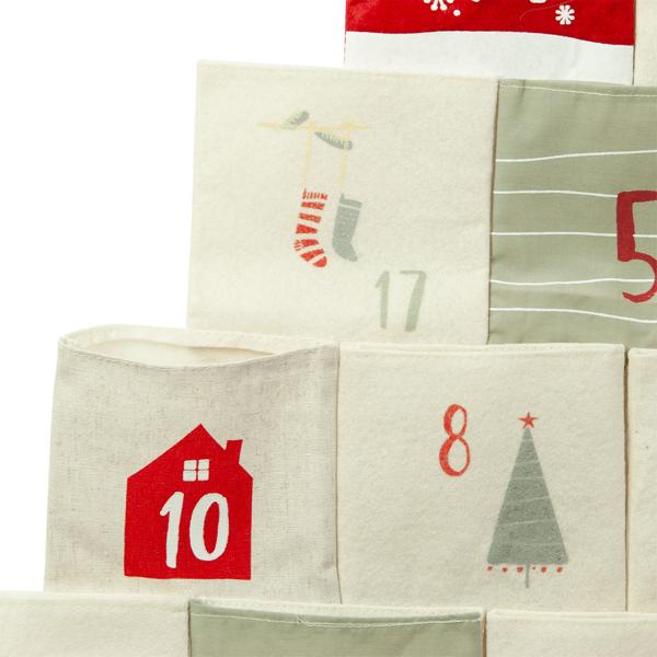 Calendrier de l’Avent avec 24 sachets en tissu à remplir – calendrier de Noël DIY en forme de sapin – 62x67 cm rouge/blanc réutilisable