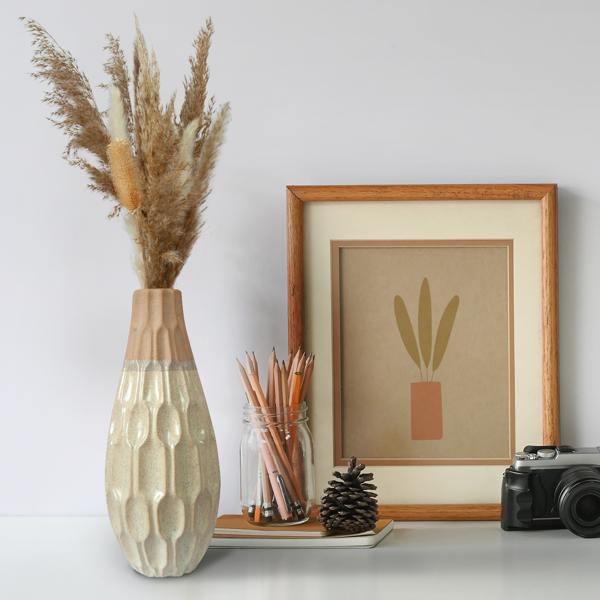 Steingut-Vase zweifarbig lasiert - Moderne Blumenvase mit 3D-Muster - Cremeweiss-Beige - Ø 13 x 35 cm - Elegantes Wohnaccessoire für Frische & Schönheit