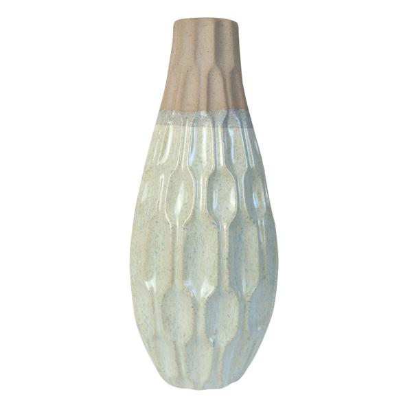 Steingut-Vase zweifarbig lasiert - Moderne Blumenvase mit 3D-Muster - Cremeweiss-Beige - Ø 13 x 35 cm - Elegantes Wohnaccessoire für Frische & Schönheit