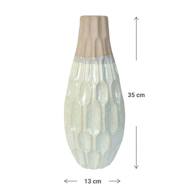 Steingut-Vase zweifarbig lasiert - Moderne Blumenvase mit 3D-Muster - Cremeweiss-Beige - Ø 13 x 35 cm - Elegantes Wohnaccessoire für Frische & Schönheit