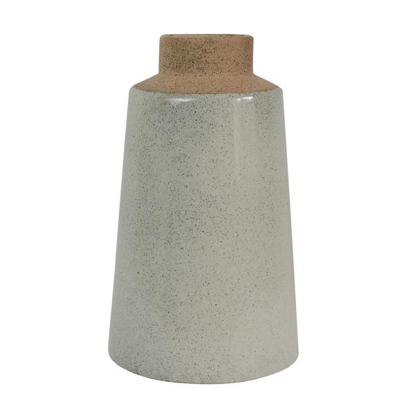 Steingut Vase beige-hellgrau - Vintage-Look Blumenvase - Robust & hochwertig - 19x12 cm - Ideal für frische Blumen & Dekoration - Modernes Design
