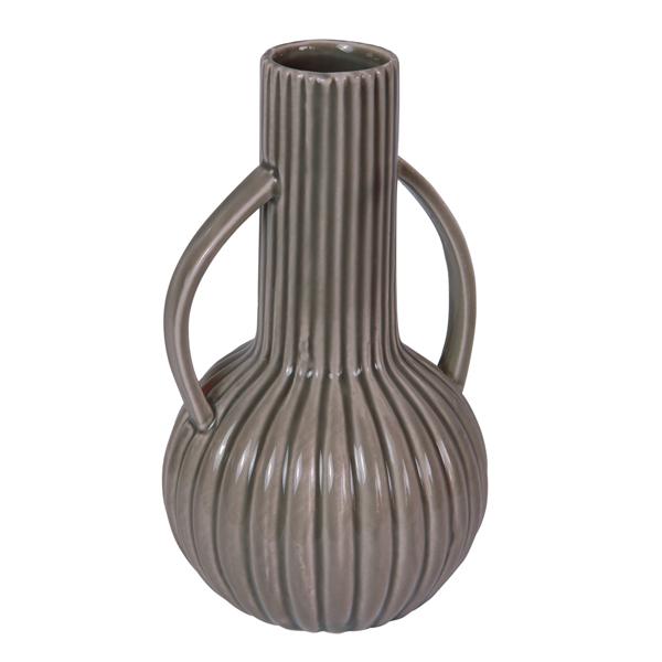 Vase en faïence, vase de fleurs lasuré en forme de cruche, vert, 12 x 12 x 21 cm