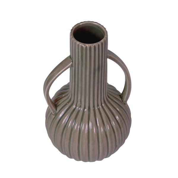 Vase en faïence, vase de fleurs lasuré en forme de cruche, vert, 12 x 12 x 21 cm