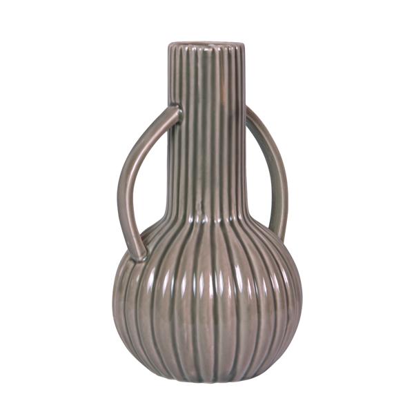 Vase en faïence, vase de fleurs lasuré en forme de cruche, vert, 12 x 12 x 21 cm