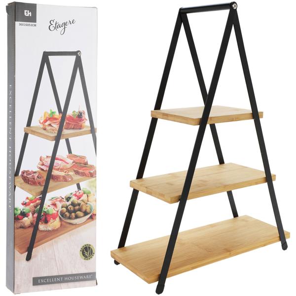 Servierständer Etagere 3-stufig aus Bambus und Metall - Elegante Präsentation für Kuchen, Obst, Käse & Tapas - Perfekt für Partys & Kaffee