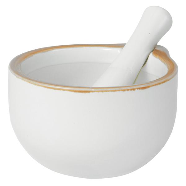 Mortier avec pilon en céramique, blanc-brun, 330 ml